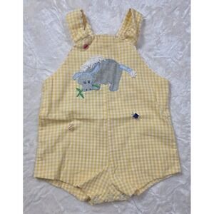 Vintage 80s Heircraft By Freitag Baby Romper 18M Yellow Gingham Lamb